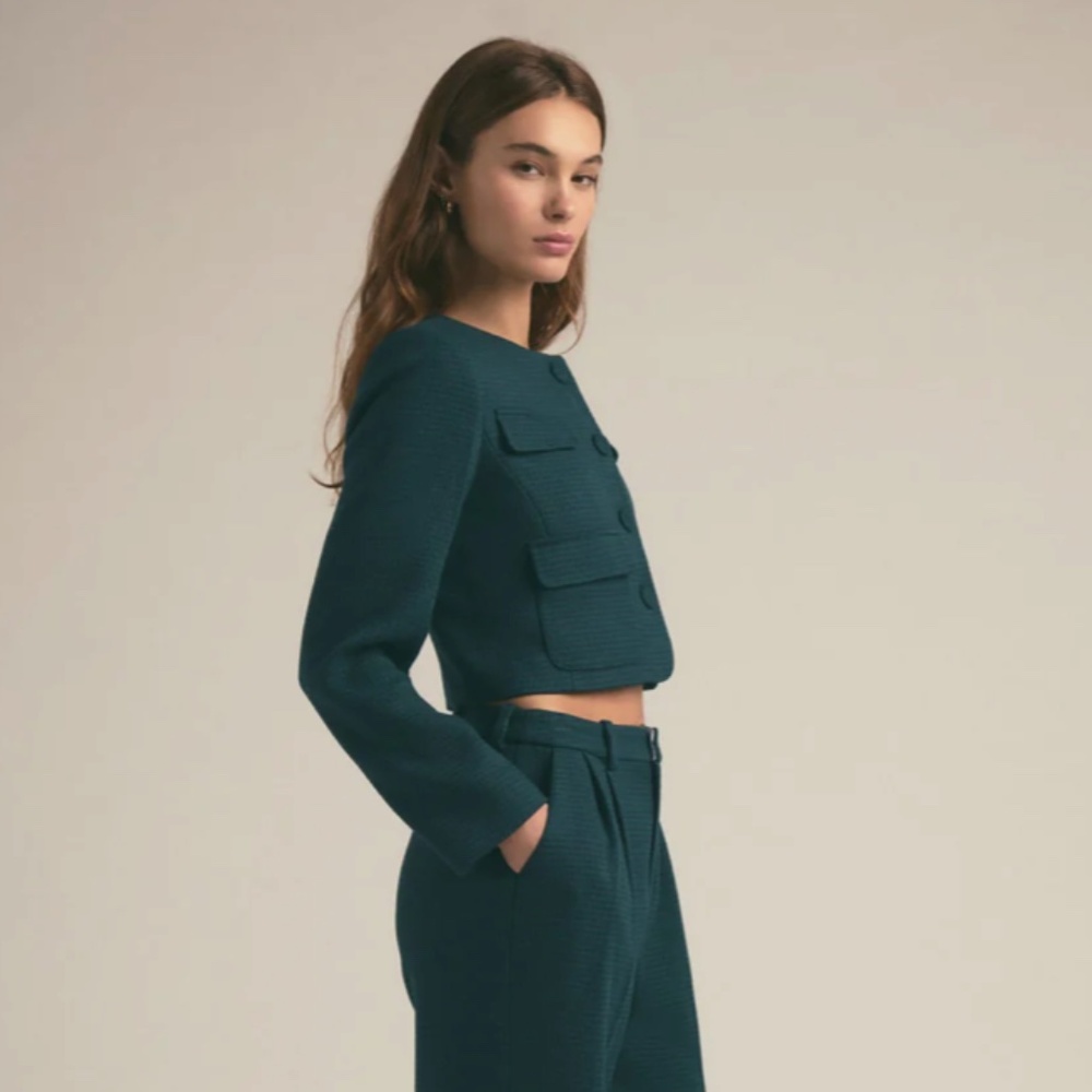 Favorite Daughter Dark Teal Cropped Button Houndstooth Emily Jacket XS - Picture 4 of 16